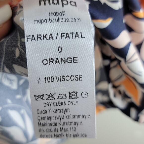 MAPA Istanbul Womens Floral V Neck Blouse size M Orange Long Sleeve - Picture 6 of 7